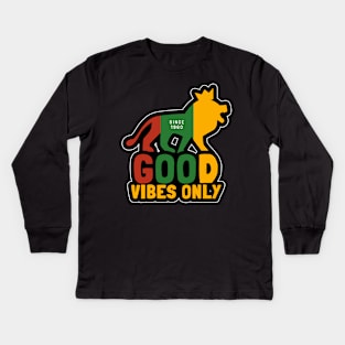 Good Vibes Only, Reggae Conquering Lion With Crown Kids Long Sleeve T-Shirt